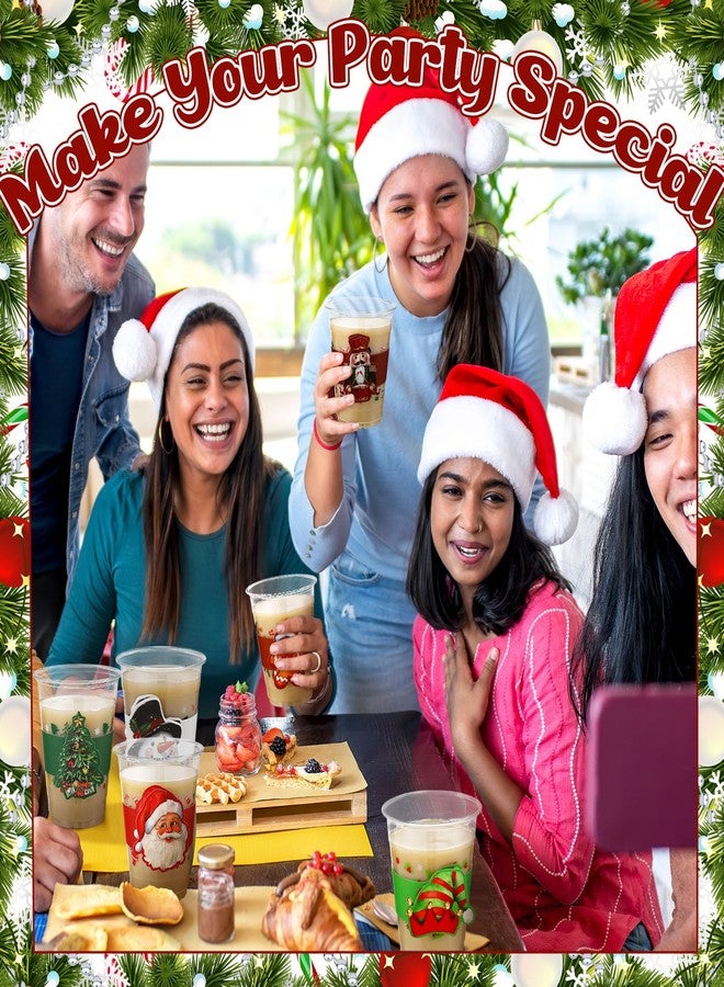 Maxdot 60 Sets Christmas Plastic Disposable Cups Bulks with Sleeves Smoothie Plastic Clear Drink Cups 12 oz Santa Snowman for Christmas Celebrations Xmas Theme Party Favor Holiday Supplies - Image 4