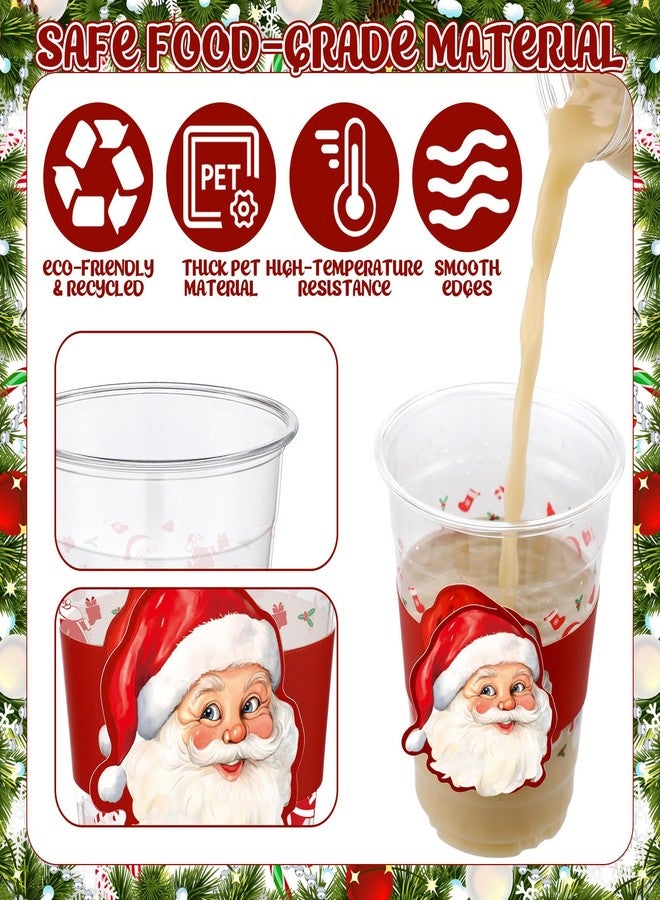 Maxdot 60 Sets Christmas Plastic Disposable Cups Bulks with Sleeves Smoothie Plastic Clear Drink Cups 12 oz Santa Snowman for Christmas Celebrations Xmas Theme Party Favor Holiday Supplies - Image 3