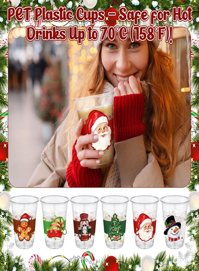 Maxdot 60 Sets Christmas Plastic Disposable Cups Bulks with Sleeves Smoothie Plastic Clear Drink Cups 12 oz Santa Snowman for Christmas Celebrations Xmas Theme Party Favor Holiday Supplies - Image 5