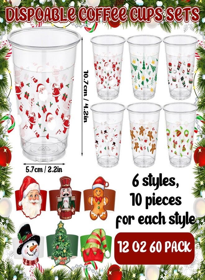 Maxdot 60 Sets Christmas Plastic Disposable Cups Bulks with Sleeves Smoothie Plastic Clear Drink Cups 12 oz Santa Snowman for Christmas Celebrations Xmas Theme Party Favor Holiday Supplies - Image 2