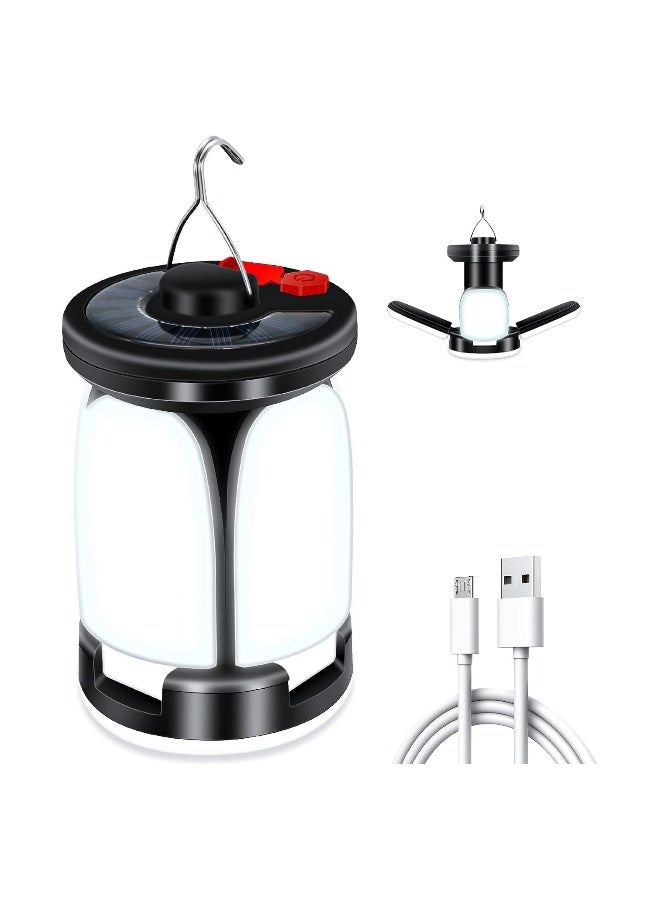 فانوس تخييم LED فائق السطوع مع 60 LED، قابل لإعادة الشحن عبر USB والطاقة الشمسية، 6 أوضاع إضاءة للتخييم، الصيد، المشي، الحفلات الخارجية - يتضمن كابل USB. - Image 1