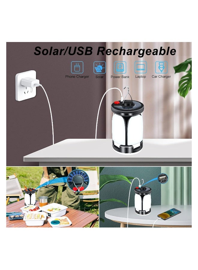 فانوس تخييم LED فائق السطوع مع 60 LED، قابل لإعادة الشحن عبر USB والطاقة الشمسية، 6 أوضاع إضاءة للتخييم، الصيد، المشي، الحفلات الخارجية - يتضمن كابل USB. - Image 2