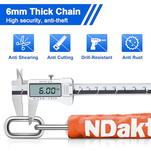 NDakter Bike Lock, 5 Digit Combination Heavy Duty Anti Theft Bicycle Chain Lock, 2.62/3.2/4.27/5/6Ft Long, High Security Resettable, Suitable for Bike, Scooter, Door, Gate, Fence-4/6mm Thick - Image 4