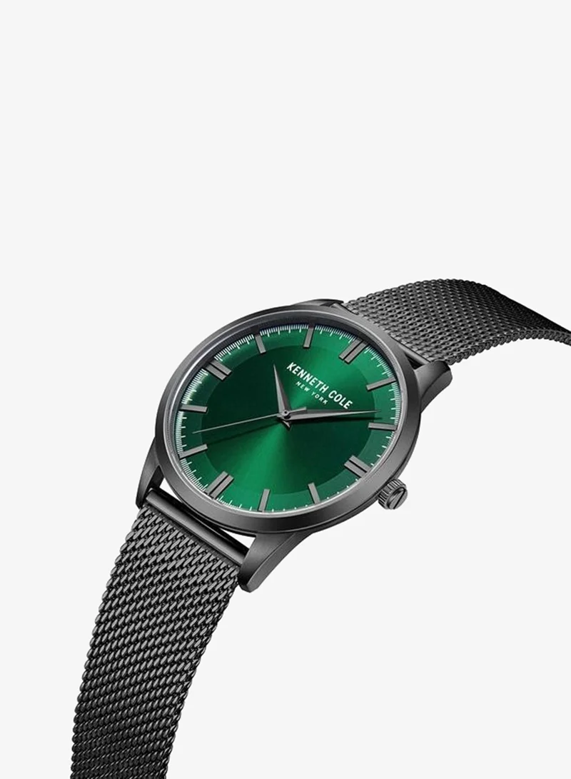 Kenneth Cole New York Modern Classic Green Dial Gunmetal Stainless Steel Bracelet Analog Watch for Men 43mm