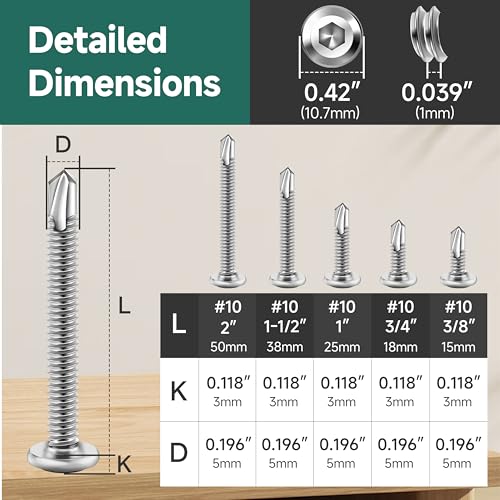 EASTPUK 110Pcs #10 Sheet Metal Screws Assortment Kit, Stainless Steel Flat Head Socket Cap Self Drilling Screw, Allen Socket Drive, Self Tapping Screws with Drill Bit - Image 2