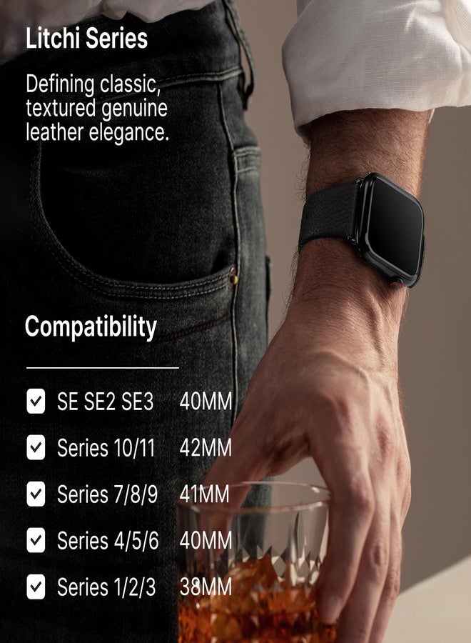 Fullmosa Leather Band Compatible with Apple Watch Strap 49mm 46mm 45mm 44mm 42mm for Men Women,Top Grain Genuine Leather Strap for iWatch Ultra3/2/1 SE3/2/1 Series 11/10/9/8/7/6/5/4/3/2/1,Black/Silver - Image 3
