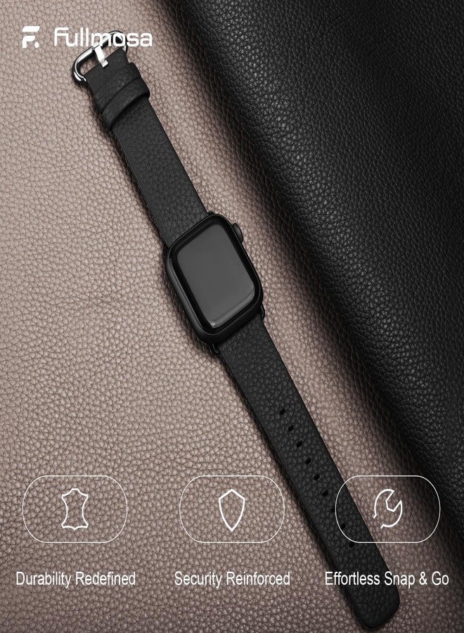Fullmosa Leather Band Compatible with Apple Watch Strap 49mm 46mm 45mm 44mm 42mm for Men Women,Top Grain Genuine Leather Strap for iWatch Ultra3/2/1 SE3/2/1 Series 11/10/9/8/7/6/5/4/3/2/1,Black/Silver - Image 2