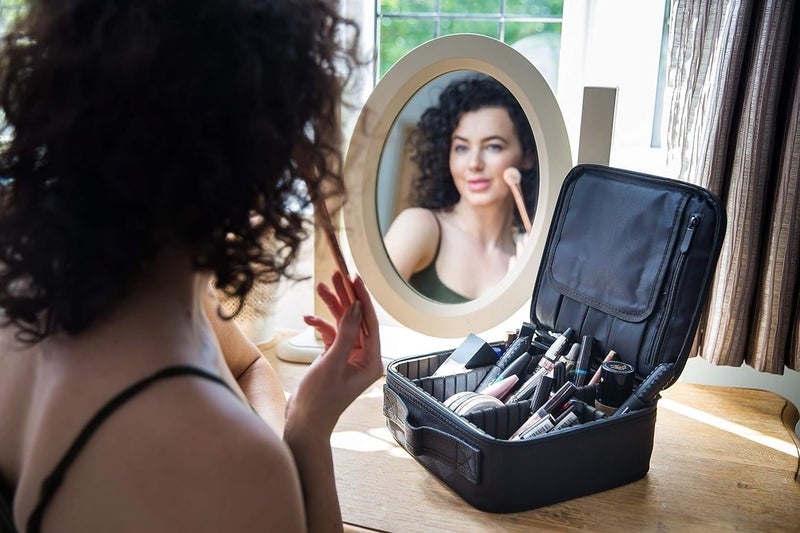 Travel Makeup Bag & Vanity Case for Women | Large Cosmetic Organizer Storage Box with Individual Compartments | Portable Water-Resistant Makeup Train Case for Toiletries & Brushes - Image 5