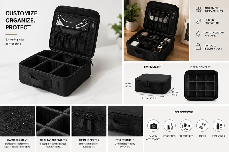 Travel Makeup Bag & Vanity Case for Women | Large Cosmetic Organizer Storage Box with Individual Compartments | Portable Water-Resistant Makeup Train Case for Toiletries & Brushes - Image 2
