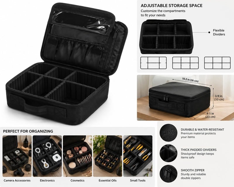 Travel Makeup Bag & Vanity Case for Women | Large Cosmetic Organizer Storage Box with Individual Compartments | Portable Water-Resistant Makeup Train Case for Toiletries & Brushes - Image 3