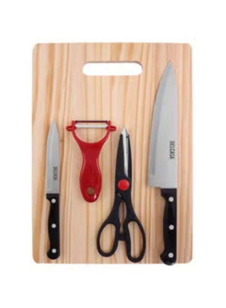 طقم سكاكين مكون من 4 قطع مع لوح تقطيع متعدد الألوان 35x25x1 سم - Image 1