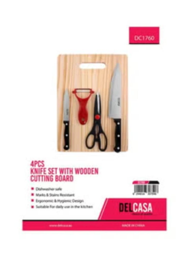 طقم سكاكين مكون من 4 قطع مع لوح تقطيع متعدد الألوان 35x25x1 سم - Image 2