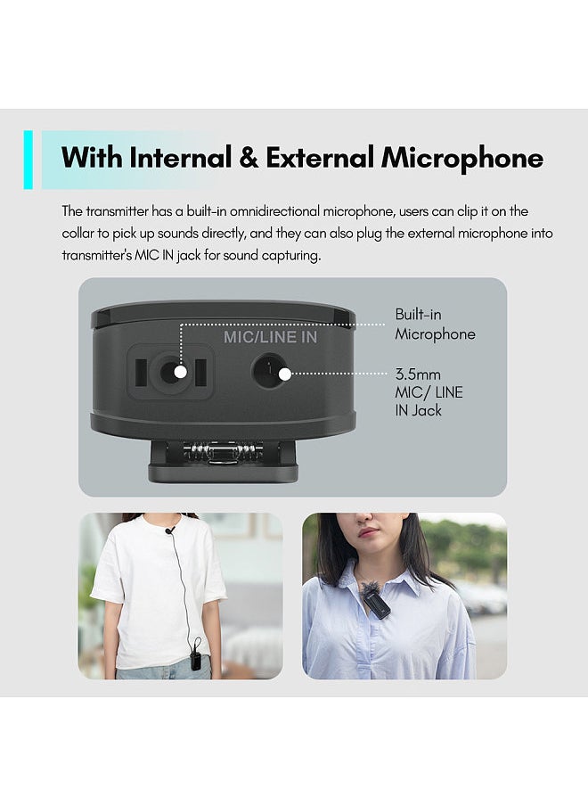 BY-XM6-S2 2.4G Wireless Microphone System(2 Transmitters & 1 Receiver) Dual Channel Lapel Clip-on Microphone 100M Transmission Range