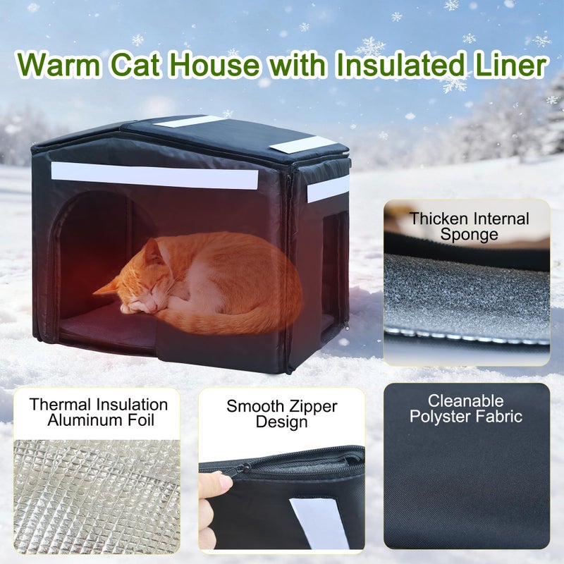 Deblue Outdoor Cat House with Insulated Liner, Weatherpoof Plastic Insulated Cats Houses with Escape Door Indoor Waterproof Feral/Pet Cat Shelter Outside for Puppy, Rabbit for Winter - Image 4