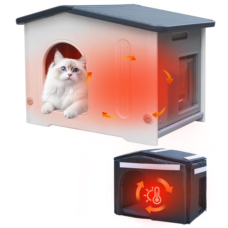 Deblue Outdoor Cat House with Insulated Liner, Weatherpoof Plastic Insulated Cats Houses with Escape Door Indoor Waterproof Feral/Pet Cat Shelter Outside for Puppy, Rabbit for Winter - Image 1