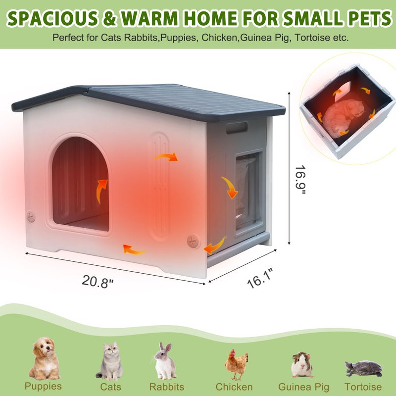 Deblue Outdoor Cat House with Insulated Liner, Weatherpoof Plastic Insulated Cats Houses with Escape Door Indoor Waterproof Feral/Pet Cat Shelter Outside for Puppy, Rabbit for Winter - Image 5