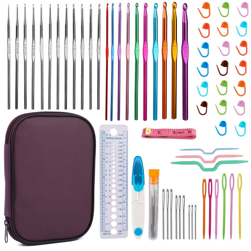 NAMOON Crochet Hook Set Crochet Hooks Ergonomic with Storage Case Crochet Hooks Sets for Beginners with Hand Sewing Needles 60 Pcs Crochet Needles Set for Craft Art and Arthritic Hands