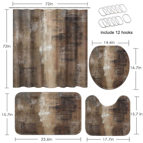 ArtSocket Burnt Brown Grey Bathroom Set with Shower Curtain and Rugs Accessory, Abstract Painting Modern Abstract Shower Curtain for Bathroom Decor 4 Pcs - Image 2