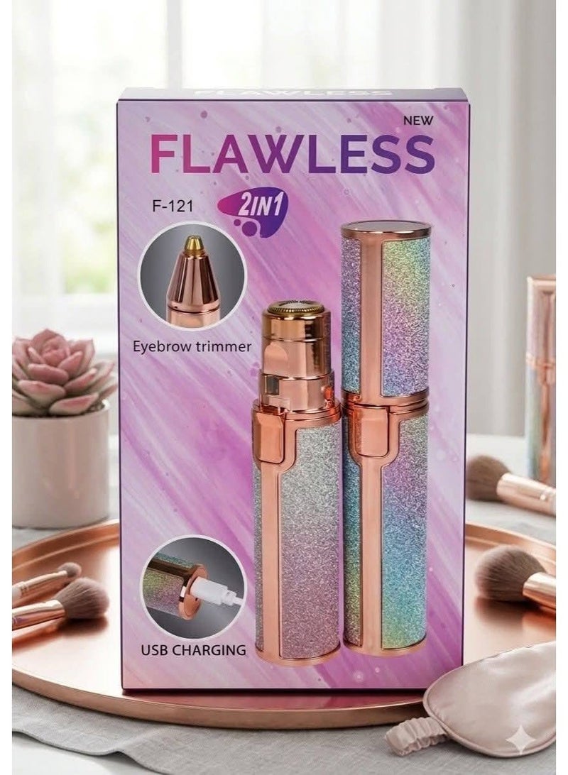 Flawless Facial Hair Remover for Women, 2-in-1 Electric Facial and Eyebrow Trimmer for Women, Painless, USB Rechargeable, Stylish Hair Trimmer with Built-in LED Light for Lips, Chin, and Nose - Image 1