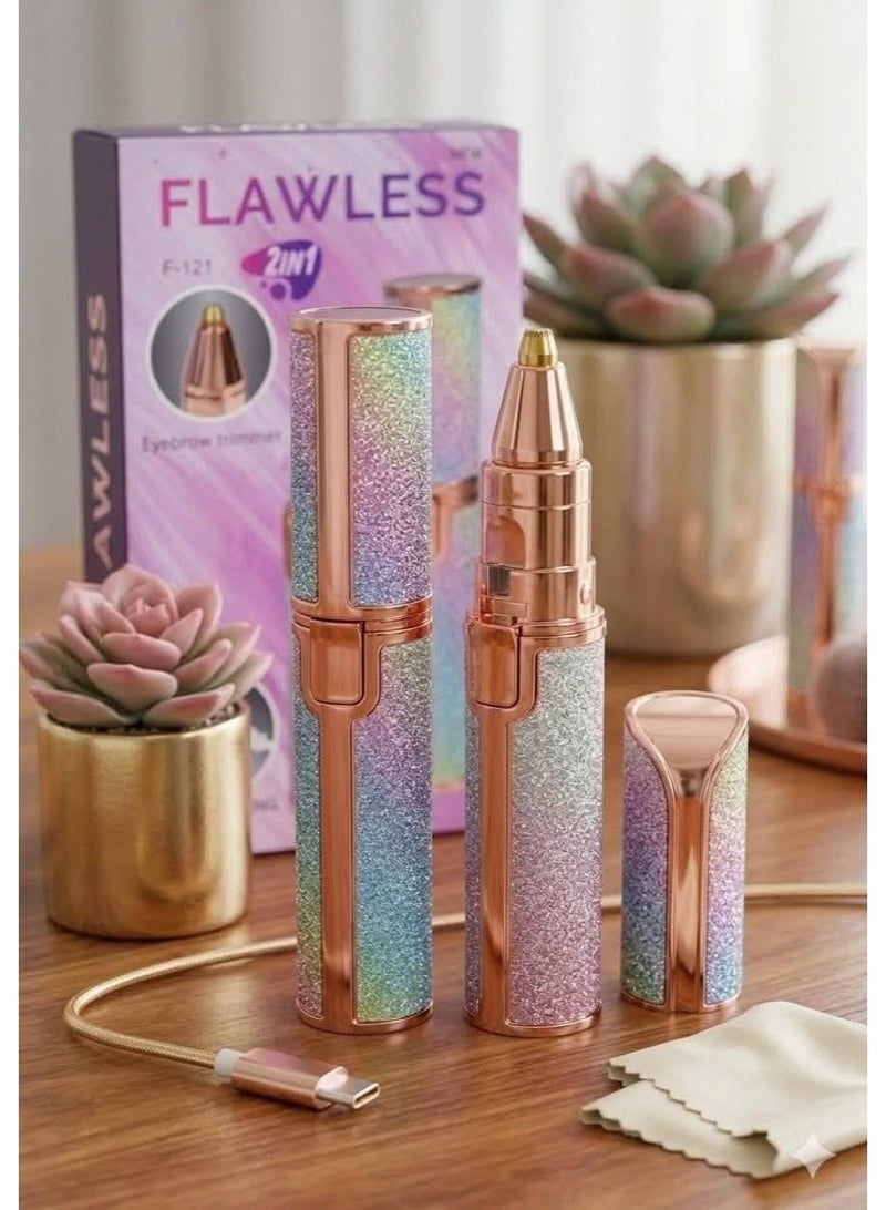 Flawless Facial Hair Remover for Women, 2-in-1 Electric Facial and Eyebrow Trimmer for Women, Painless, USB Rechargeable, Stylish Hair Trimmer with Built-in LED Light for Lips, Chin, and Nose - Image 4