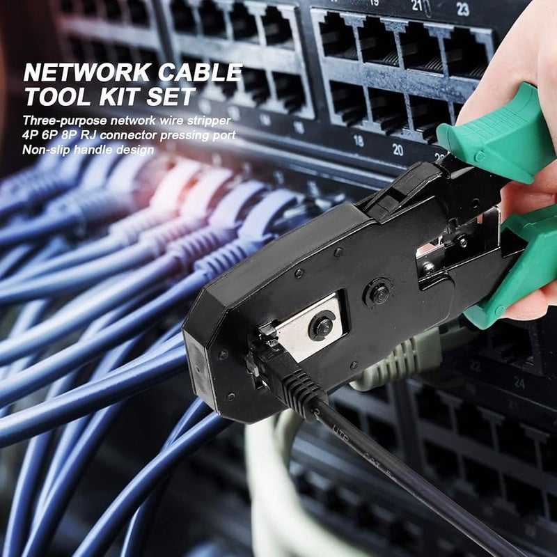 FTVOGUE مجموعة أدوات إصلاح كابل الشبكة مع قشارة 3 في 1 ومنفذ ضغط موصل RJ45 - Image 3