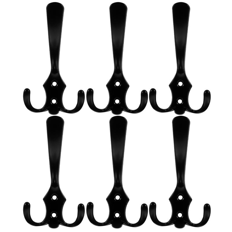 Black Zinc Alloy Wall Hooks 6 Pack For Coats Hats Towels Bathroom Entryway Decorative Storage - Image 2