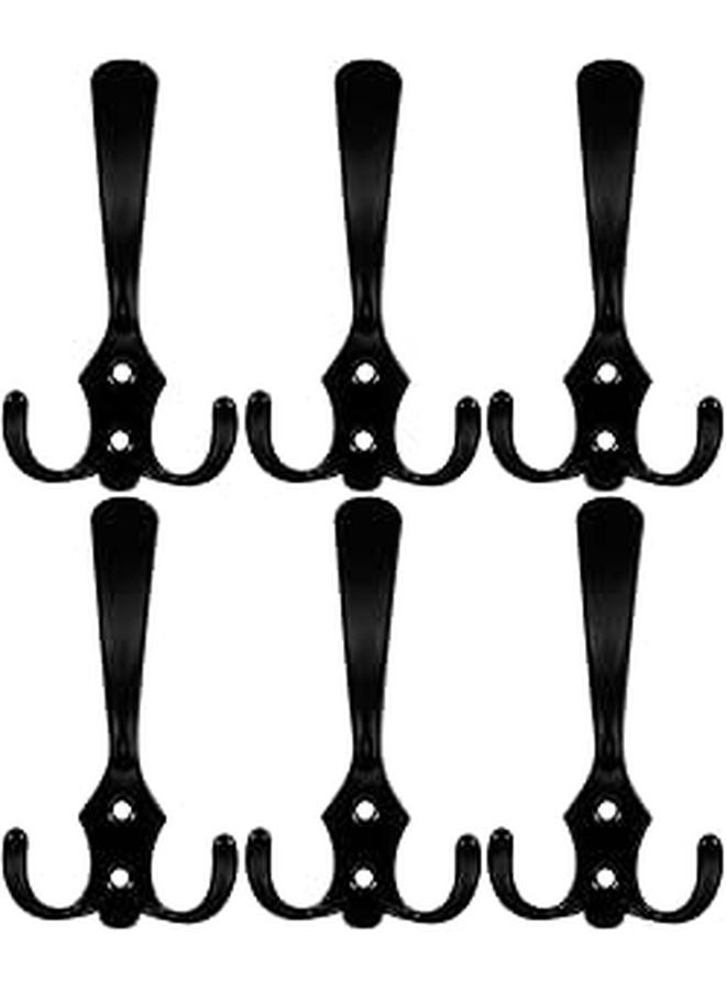 Black Zinc Alloy Wall Hooks 6 Pack For Coats Hats Towels Bathroom Entryway Decorative Storage - Image 1