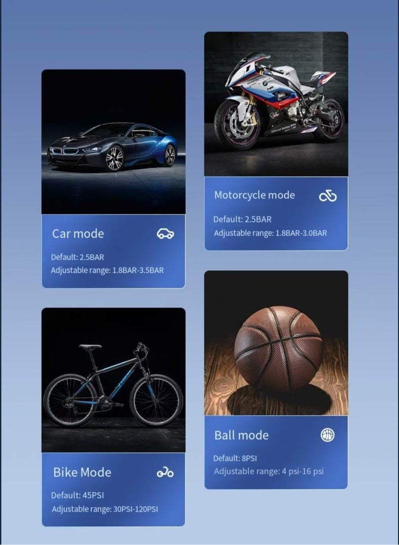 SUITU Tire Inflator Portable Air Compressor - Upgraded 2000 mAh Automotive Air Pump -150 PSI Electric Tire Inflator - Cordless Tire Pump with Pressure Gauge Emergency Light Suitable for Electric Motors, Bicycles, Balls, Black. - Image 5