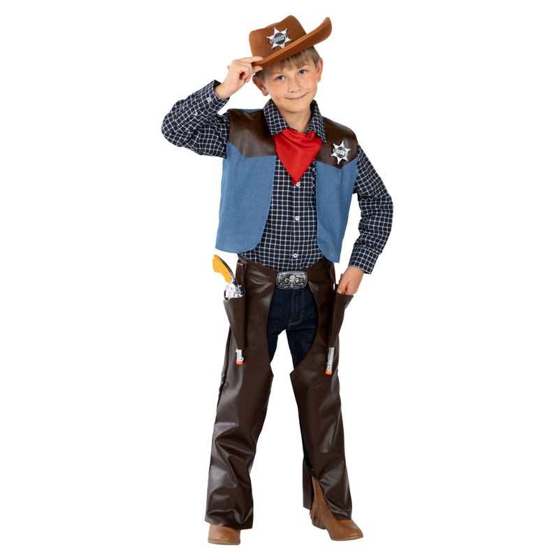 Morph Boys Cowboy Costume, Small - Wild West Outfit with Hat & Vest, Polyester, Ages 3-4, Halloween - Image 1