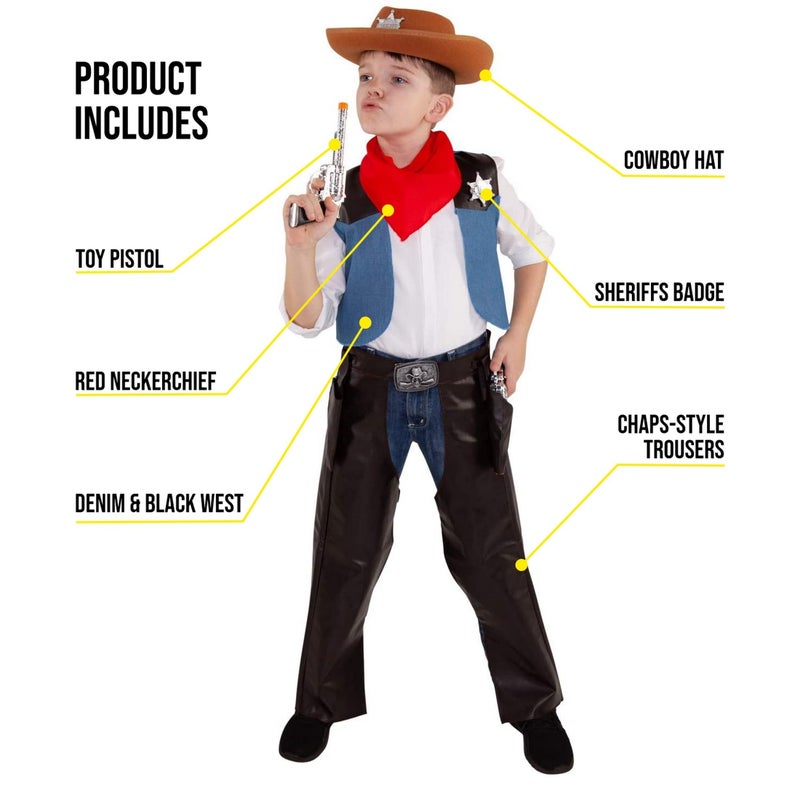Morph Boys Cowboy Costume, Small - Wild West Outfit with Hat & Vest, Polyester, Ages 3-4, Halloween - Image 5