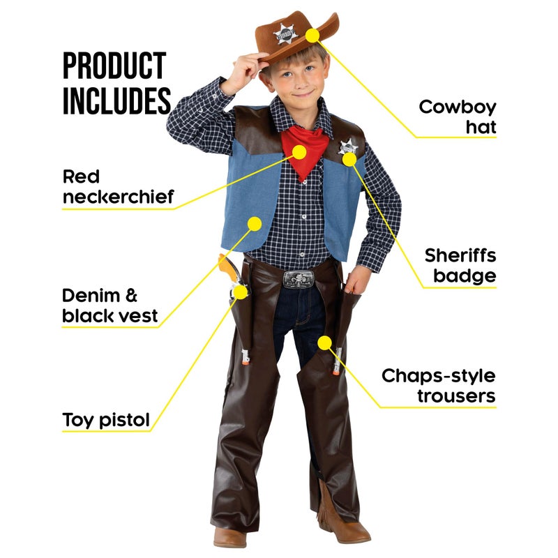 Morph Boys Cowboy Costume, Small - Wild West Outfit with Hat & Vest, Polyester, Ages 3-4, Halloween - Image 2