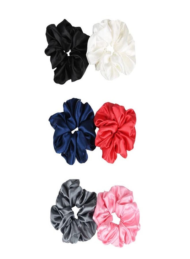 NNR Satin Hair Scrunchies For Women and Girls, Scrunchy And Hair Band for Women, Ponytail Holder, Rubber Band, Large Scurnchies, Girls Hair Accessories, Fluffy Scrunchies, Multicolor (Pack of 6) - Image 1
