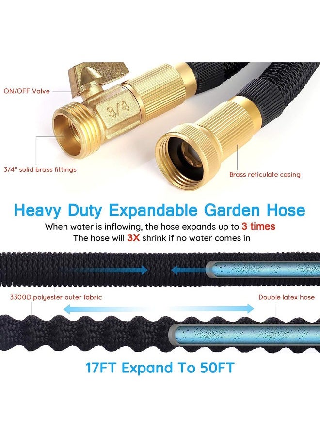 Denzoz Garden Hose 50 FT Expandable Garden Hose with 9 Spray Pattern Nozzle 1/2'' & 3/4'' Solid Brass Connectors Lightweight Durable 3800D Expandable Hose Pipe with 3 Layer Latex Easy Storage  - Image 2