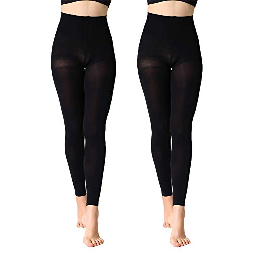 MANZI 2 Pairs Run Resistant Control Top Panty Hose Opaque Footless Tights, X-Large, Black - Image 1