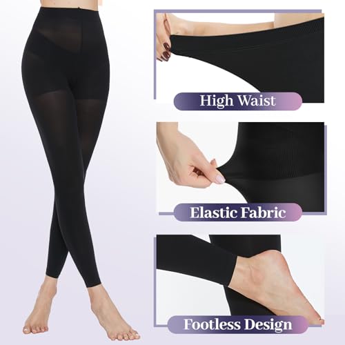 MANZI 2 Pairs Run Resistant Control Top Panty Hose Opaque Footless Tights, X-Large, Black - Image 2