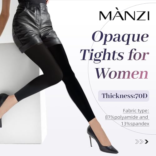 MANZI 2 Pairs Run Resistant Control Top Panty Hose Opaque Footless Tights, X-Large, Black - Image 5