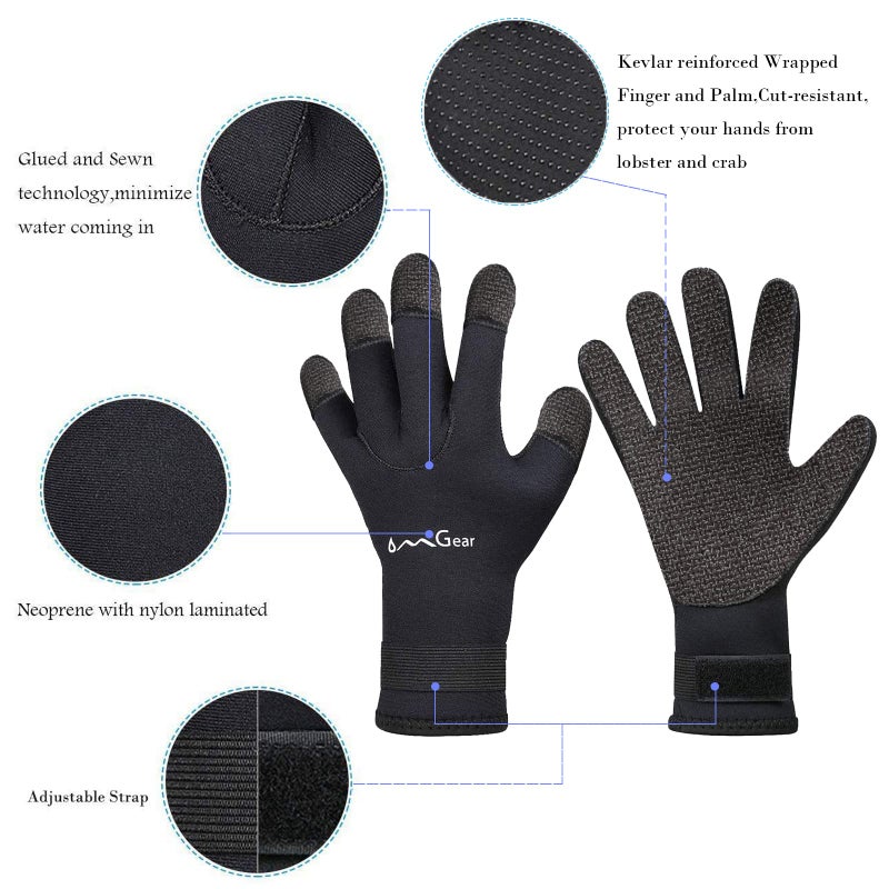 OMGear Neoprene Gloves Diving Wetsuit Gloves 3mm Flexible Thermal with Adjustable Waist Strap for Snorkeling Scuba Diving Surfing Kayaking Rafting Spearfishing Sailing(Kelvar, S) - Image 2