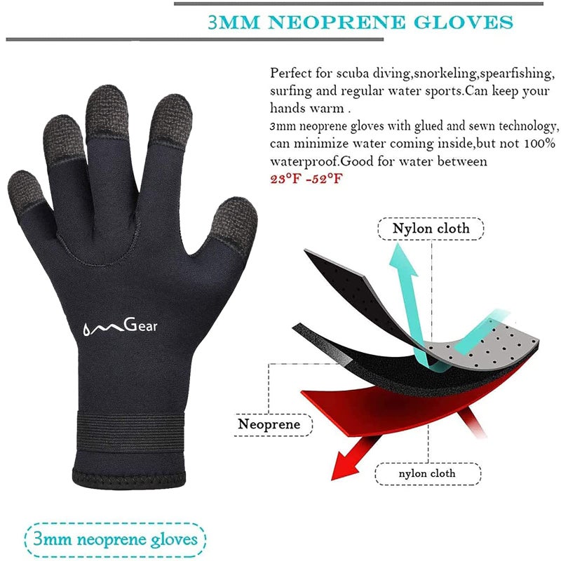 OMGear Neoprene Gloves Diving Wetsuit Gloves 3mm Flexible Thermal with Adjustable Waist Strap for Snorkeling Scuba Diving Surfing Kayaking Rafting Spearfishing Sailing(Kelvar, S) - Image 3