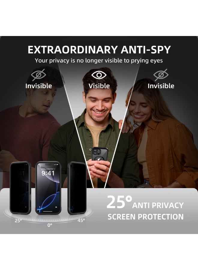 بيرفي جراب مغناطيسي لهاتف iPhone 16 Pro، متوافق مع MagSafe، واقي شاشة مدمج للخصوصية وحماية مطورة للكاميرا، جراب هاتف كامل الجسم مضاد للتجسس ومقاوم للصدمات لهاتف 16 Pro مقاس 6.3 بوصة، أسود - Image 2