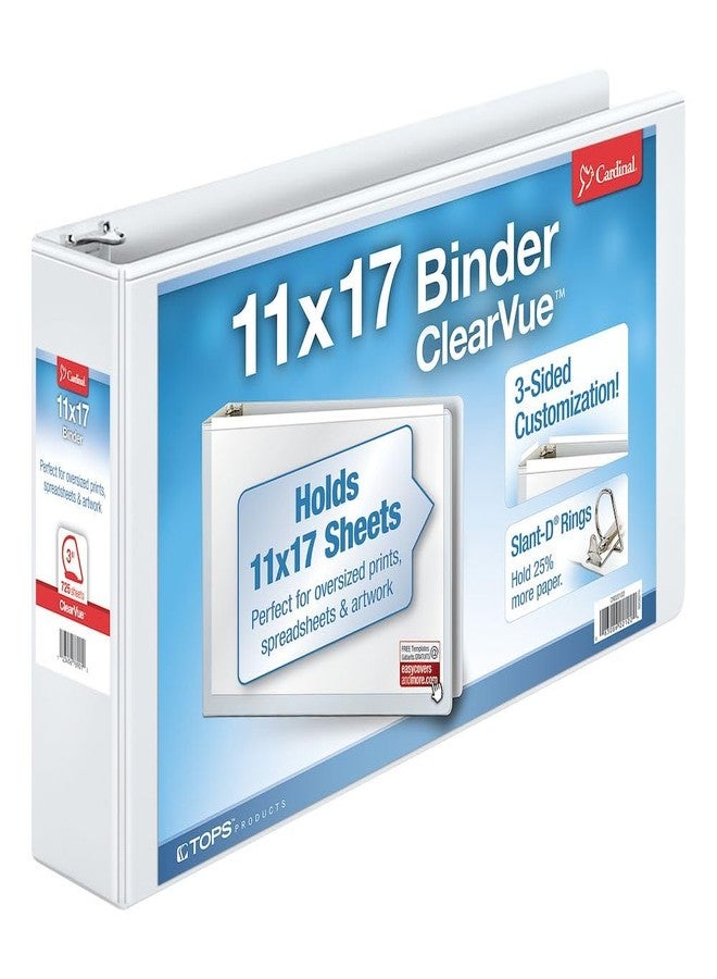 Cardinal® Slant-D® Ring 11" x 17" Tabloid ClearVue™ Binders, 3" Rings, 63% Recycled, White - Image 1