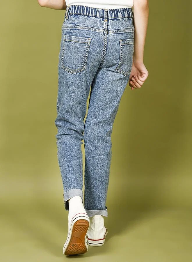 LILPICKS Smily Designed Medium Denim Wash Jeans