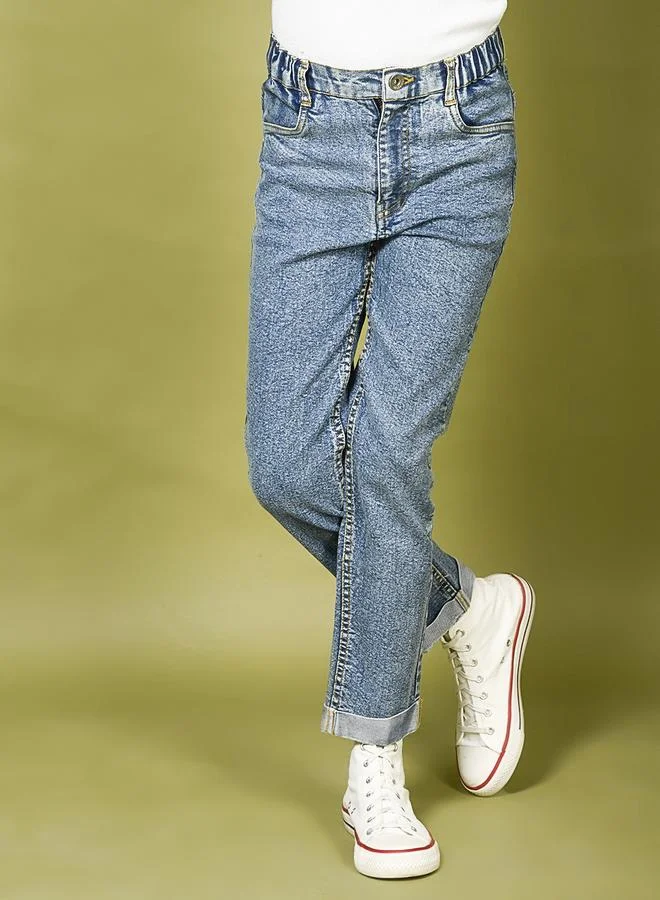 LILPICKS Smily Designed Medium Denim Wash Jeans