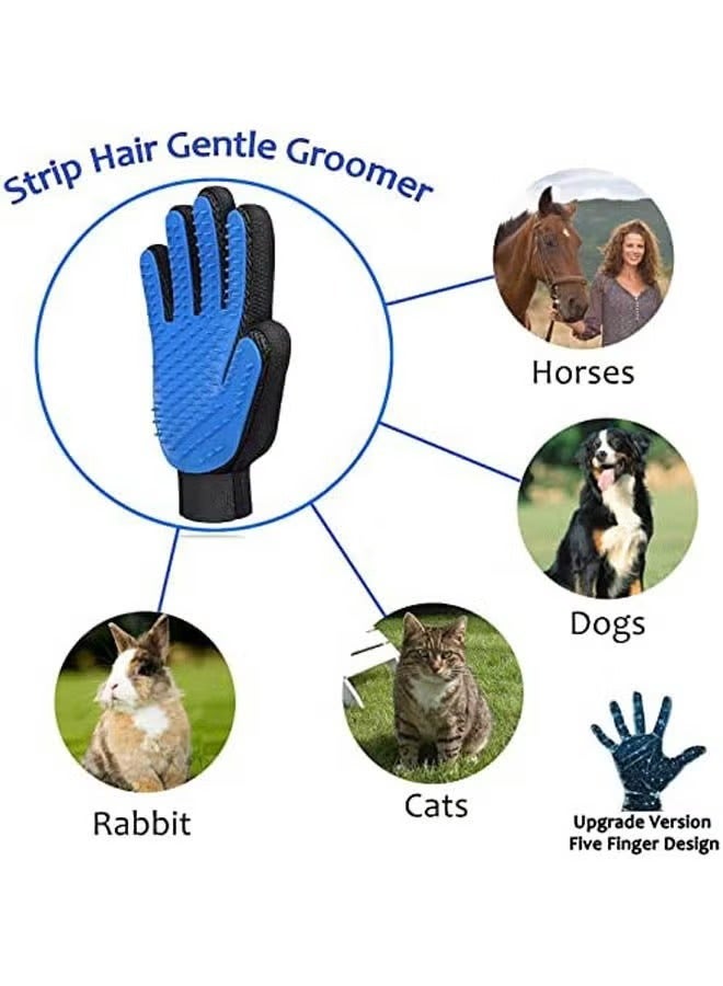 Comfortable Pet Grooming Glove Gentle Deshedding Brush Gloves Massage Tool For Dog Cat Blue - Image 3