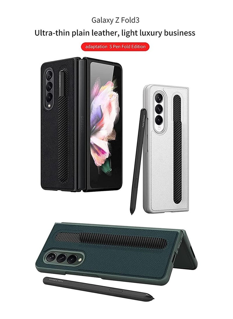 كابتن تيك جراب لهاتف Samsung Galaxy Z Fold 3 5G مع حامل أقلام ، جراب جلدي Z Fold 3 ، حافظة فاخرة من جلد البولي يوريثان للأعمال مع فتحة قلم لهاتف Samsung Galaxy Z Fold 3 5G (أسود) - Image 2