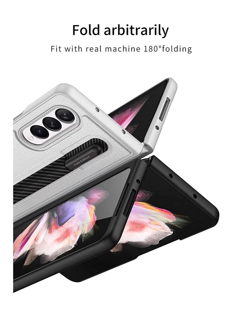 كابتن تيك جراب لهاتف Samsung Galaxy Z Fold 3 5G مع حامل أقلام ، جراب جلدي Z Fold 3 ، حافظة فاخرة من جلد البولي يوريثان للأعمال مع فتحة قلم لهاتف Samsung Galaxy Z Fold 3 5G (أسود) - Image 4