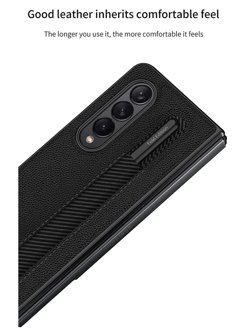 كابتن تيك جراب لهاتف Samsung Galaxy Z Fold 3 5G مع حامل أقلام ، جراب جلدي Z Fold 3 ، حافظة فاخرة من جلد البولي يوريثان للأعمال مع فتحة قلم لهاتف Samsung Galaxy Z Fold 3 5G (أسود) - Image 3