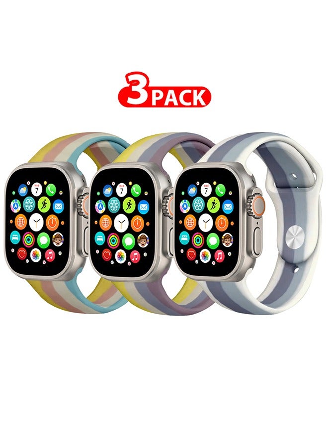 3 Pack For Apple Watch Band 49mm 45mm 44mm 42mm Stripe Silicone Replacement Band for iWatch Ultra2 Ultra Series 9/8/7/SE/6/5/4/3/2/1