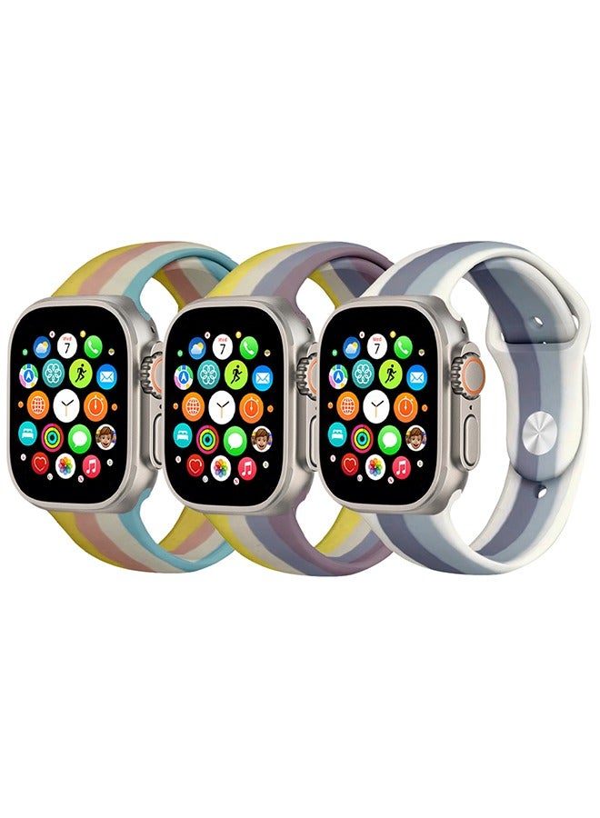 3 Pack For Apple Watch Band 49mm 45mm 44mm 42mm Stripe Silicone Replacement Band for iWatch Ultra2 Ultra Series 9/8/7/SE/6/5/4/3/2/1