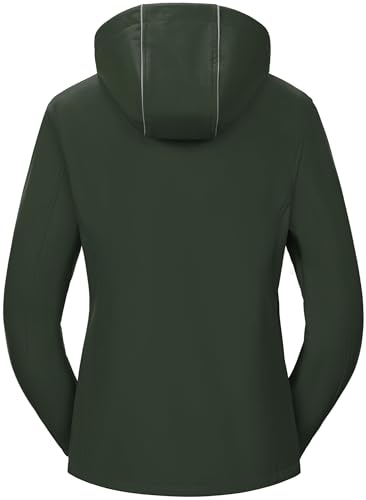 Pursky Fall Coats Raincoat For Women Trench Coat Ski Snow Hiking Fleece Lined Jackets Women's Softshell Jacket With Removable Hood Insulated Warm Windbreaker Army Green S - Image 2