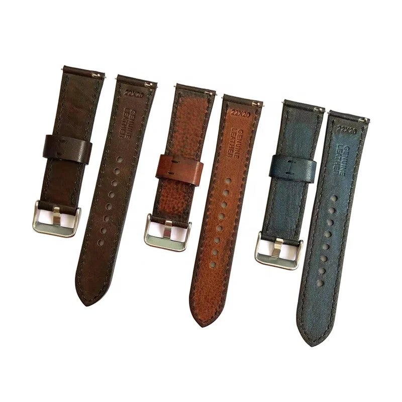 Bluejw High-Quality 22mm Quick-Release Genuine Calf Leather Watch Strap – Vintage Vegetable Tan Replacement Band for Smart Watches - Image 3